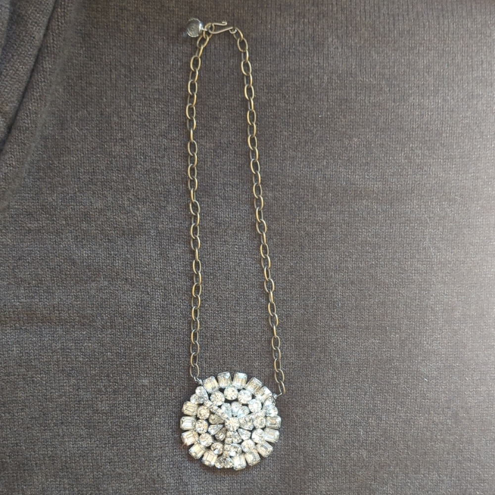 Awesome Vintage Rhinestone Brooch On Chain.  DAZZLING!
